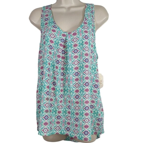 Altard State Blue-Green Printed Tank Top Racerback Bow Women Size M - Picture 1 of 8
